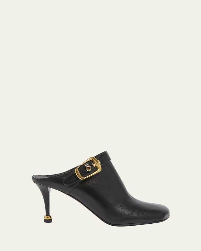 Andrea Calfskin Buckle Mule Pumps